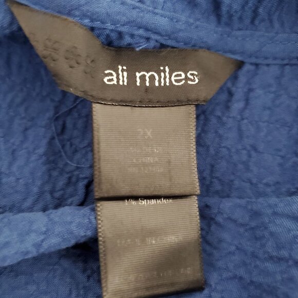 Ali Miles Womens Blue Crinkle Tunic Top Size 2X Cowl Neck Pockets Lagenlook - Picture 7 of 13